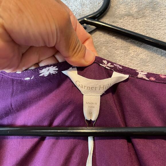 Garnet Hill Marina Crepe Dress Size Medium Purple Floral New Relaxed Fit New - Picture 6 of 7